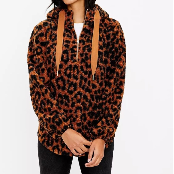 LOFT Tops - LOFT Leopard Print Sherpa Hoodie